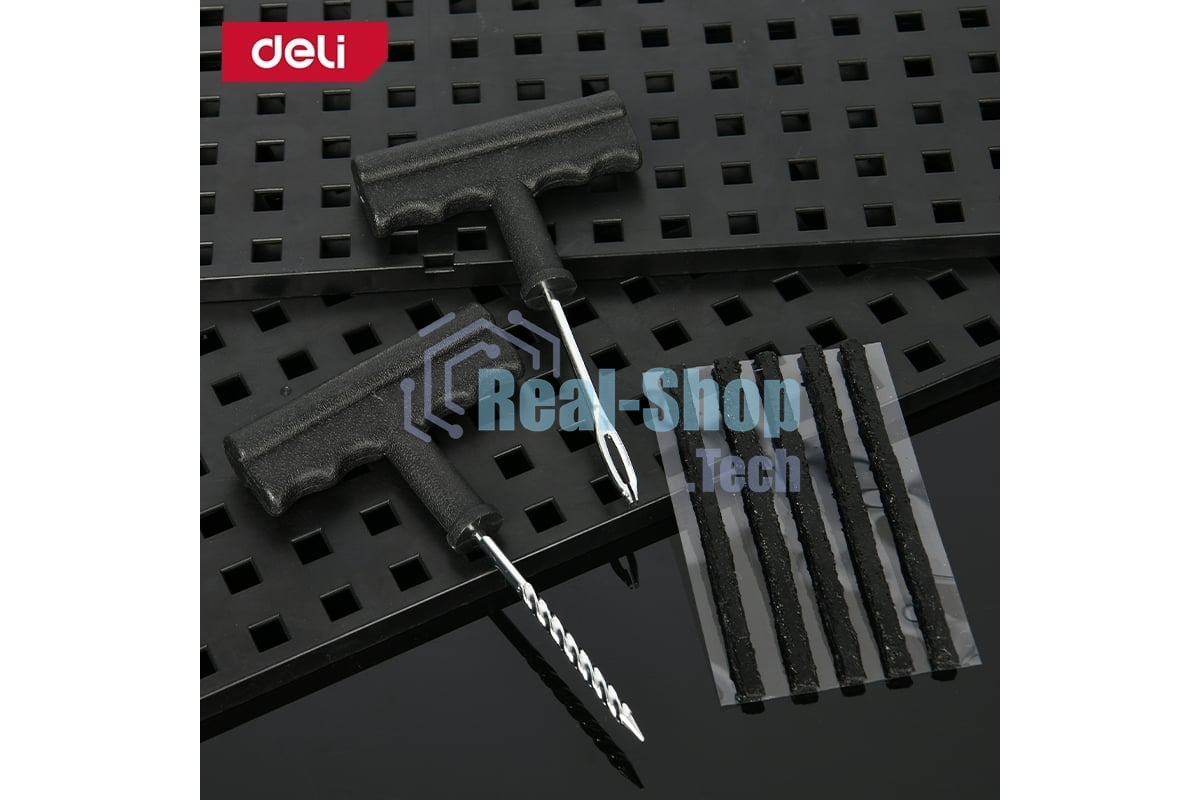 Ремкомплект для бескамерных шин Deli DL120001 (шило, рашпиль, 5 резиновых жгутов)