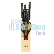 Набор ножей LARA LR05-53 7 предметов: ДЕРЕВЯННАЯ ПОДСТАВКА + 5 ножей + ножницы, нержавеющая сталь 2CR13