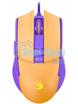 Мышь проводная A4Tech Bloody L65 Max желтый/фиолетовый, 12000 dpi, USB, кнопки - 7