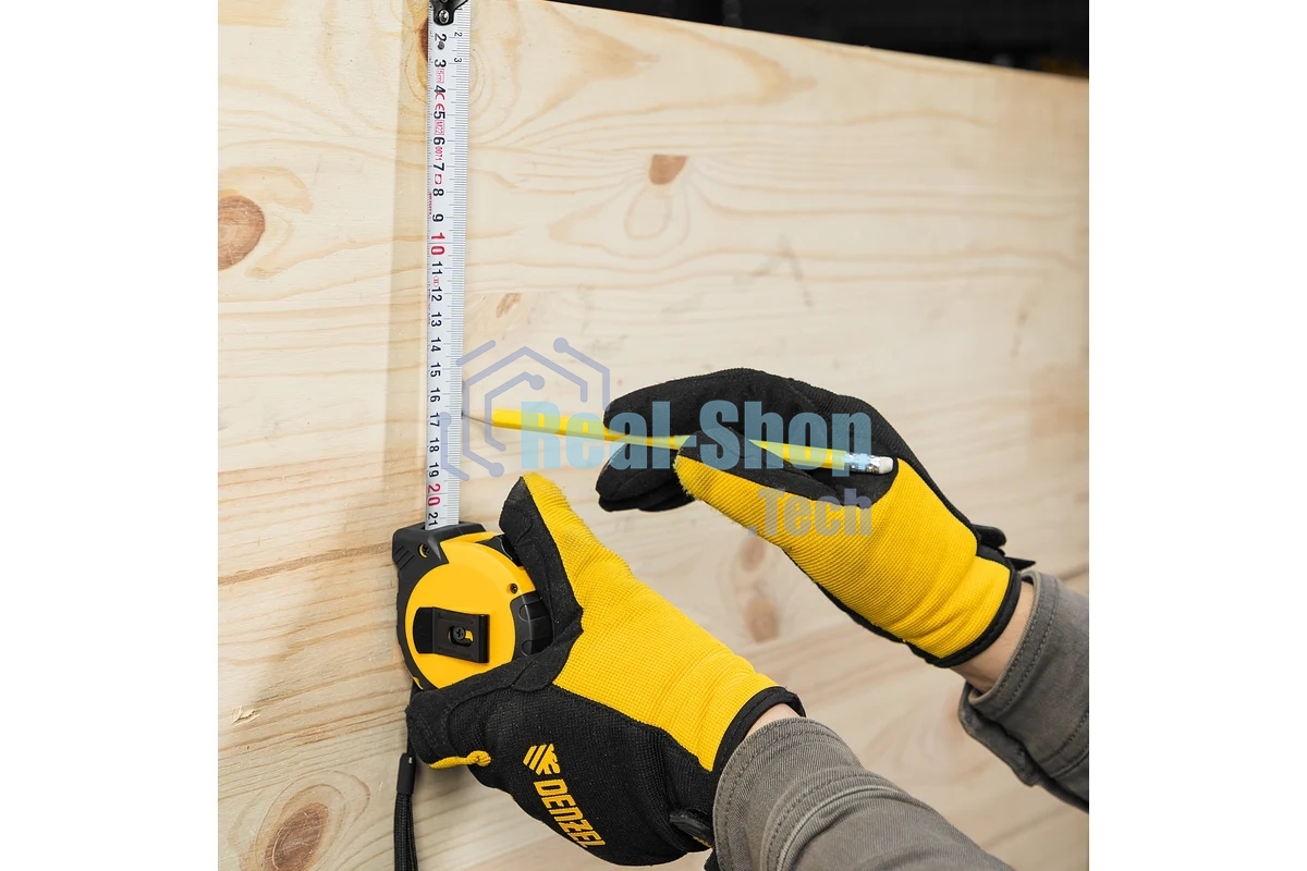 Рулетка Denzel 5м х 25мм, двухкомп. корпус, кнопка-пауза