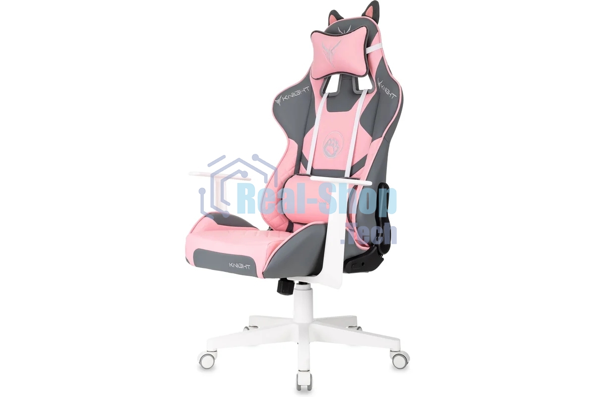 Кресло игровое Knight Catzy серый/розовый эко.кожа крестов. пластик пластик белый