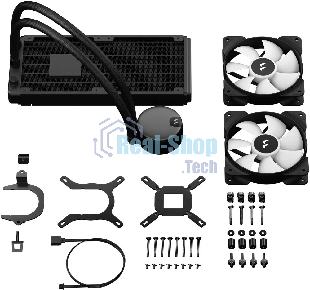 Система жидкостного охлаждения для ПК/Water Cooling System Fractal Design Lumen S24 V2 RGB (180W, 240mm, Black, ARGB/Fans: 2x120mm, 56CFM, 33.2dBA, 2000RPM/Pump height 67mm, 22dBA, 4000RPM, Rad thickness 27mm/S: 1851, 1700, 1200, 115X, 2011, 2066, AM5, AM4)