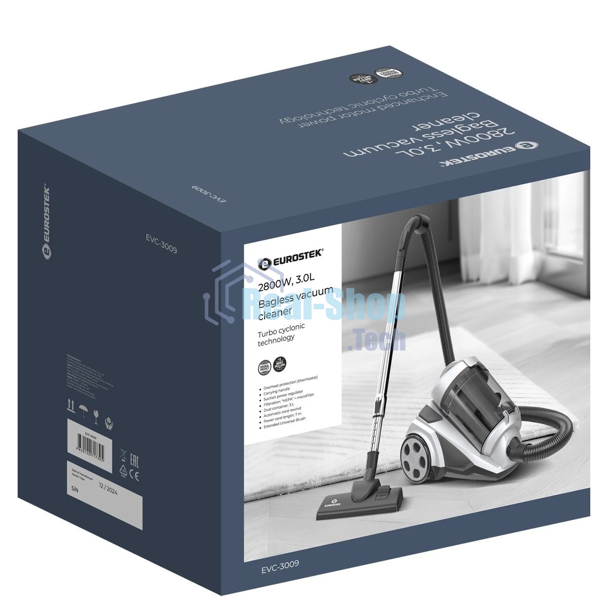 Пылесос Eurostek EVC-3009 белый, 420/2800 Вт, уборка сухая, пылесборник контейнер 3 л