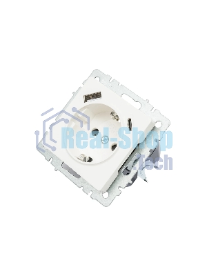 Розетка 1-местная IEK BRITE РЮш11-1-БрБ (BR-R14-16-U22-018-K01) с заземлением, с защитными шторками, 16А, с USB A+C 18 Вт, белый