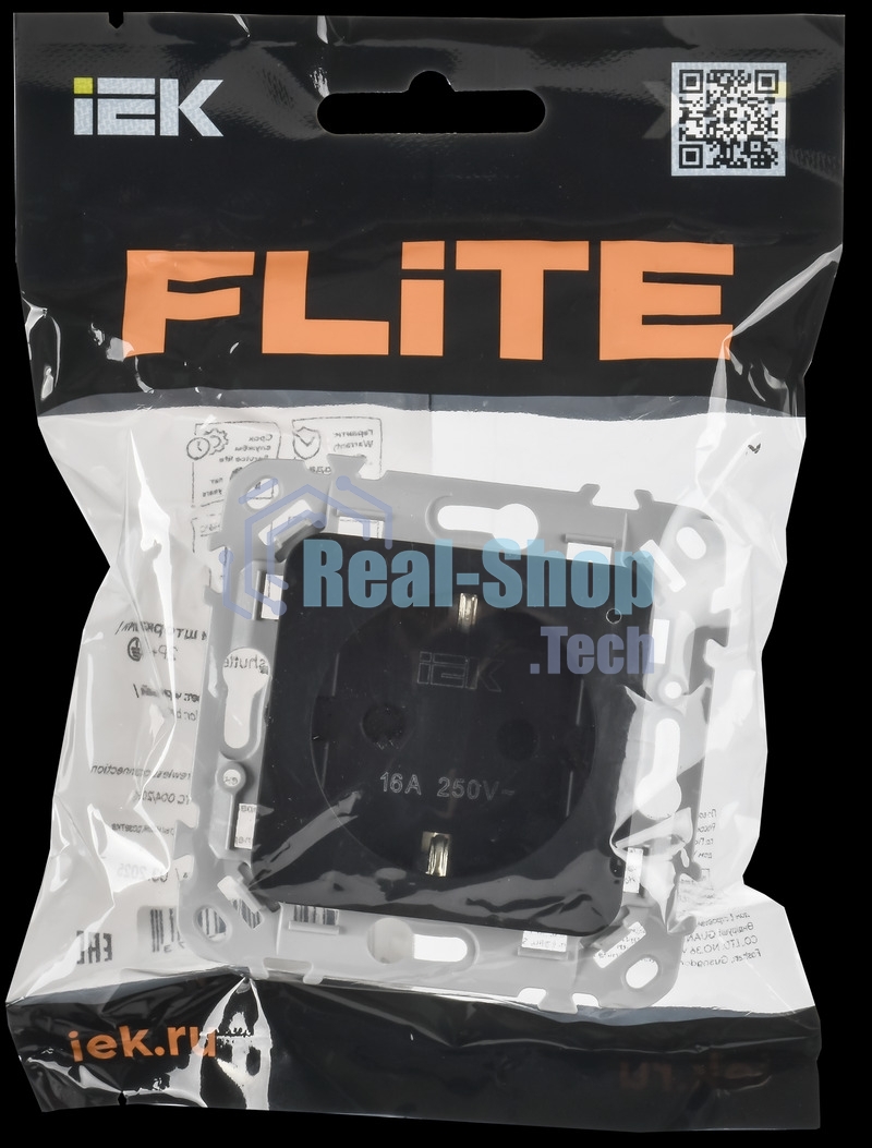 Розетка с заземлением с защитными шторками 16А РСш11-0-ФлЧ черный FLITE