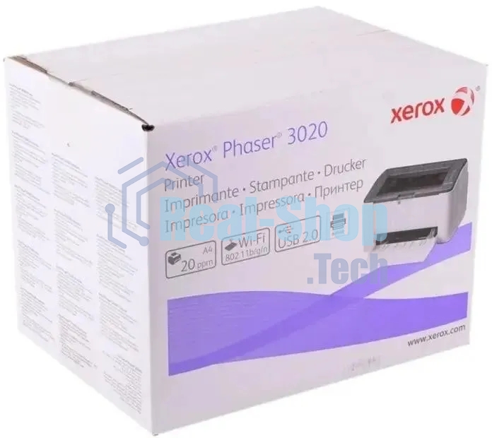 Принтер лазерный Xerox Phaser 3020 (P3020BI#), A4, ч/б, печ. до 20 стр/мин., 1200 x 1200 dpi, USB, Wi-Fi