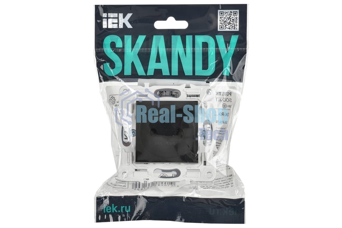 Розетка SKANDY 10А без заземл. без защ. шторок SK-R02Bl черный IEK SK-R10-10-K02