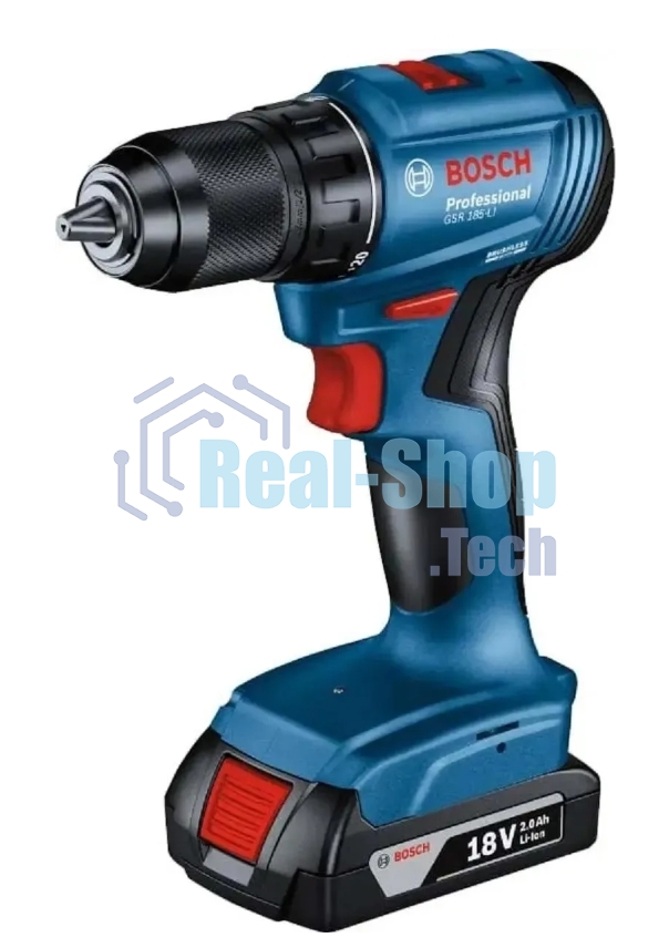 Дрель-шуруповерт аккумуляторная Bosch GSR 185-LI, 18В, 2 АКБ, Кейс