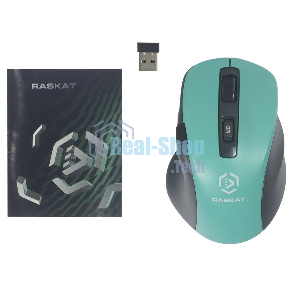 Мышь беспроводная Raskat M020W зеленый/черный, 2400 dpi, радиоканал, Bluetooth, USB, кнопки - 7