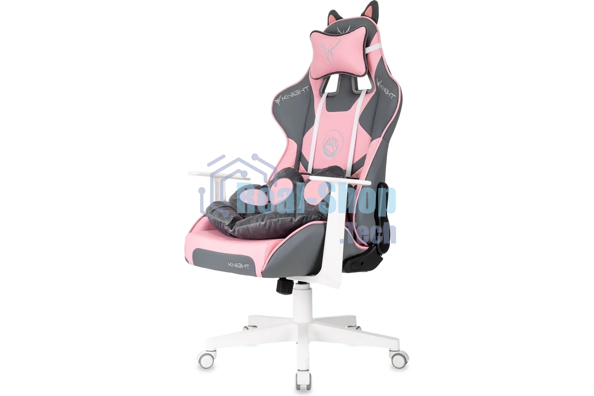 Кресло игровое Knight Catzy серый/розовый эко.кожа крестов. пластик пластик белый