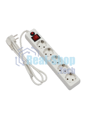 Сетевой фильтр Гарнизон ECL-5-W-1.4, 5 р, 10А, 1.4 м, ур.защиты 4, белый, пакет