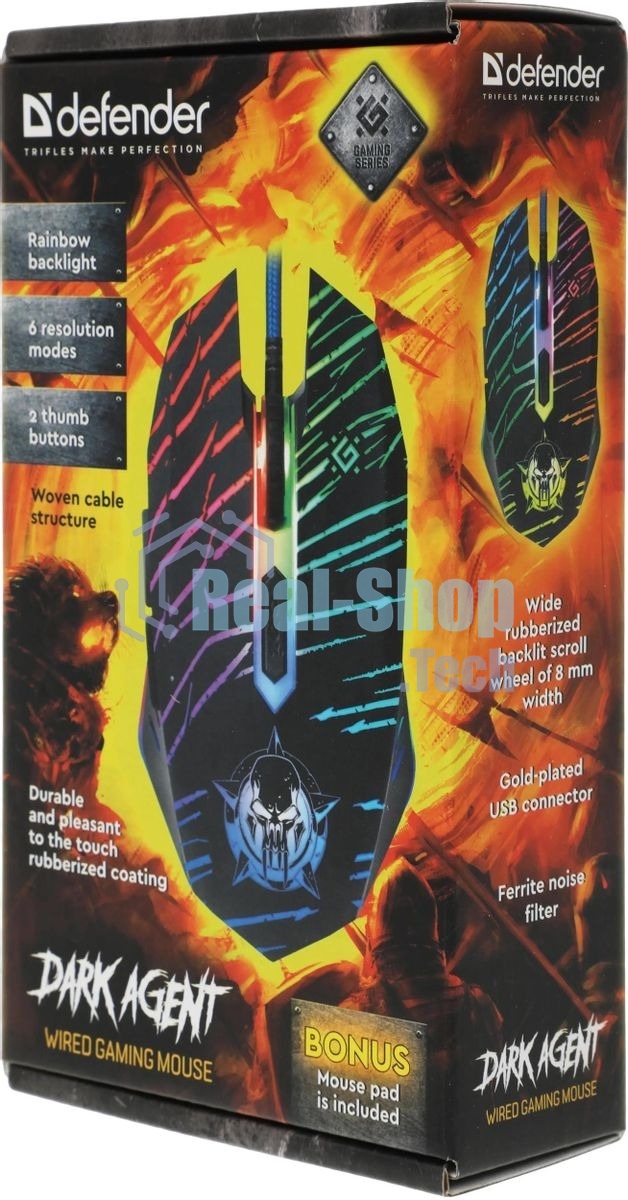 Мышь проводная Defender Dark Agent GM-590L черный, 12800 dpi, USB, кнопки - 6