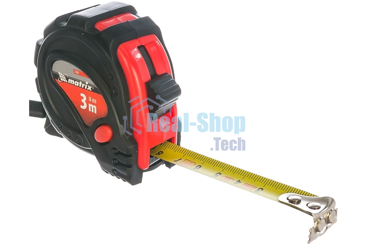 Рулетка Matrix Status magnet 3 fixations, 3 м х 16 мм, обрезиненный корпус, зацеп с магнитом