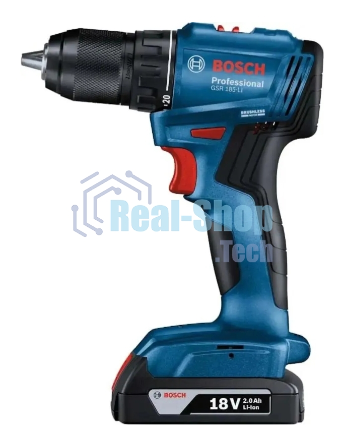 Дрель-шуруповерт аккумуляторная Bosch GSR 185-LI, 18В, 2 АКБ, Кейс