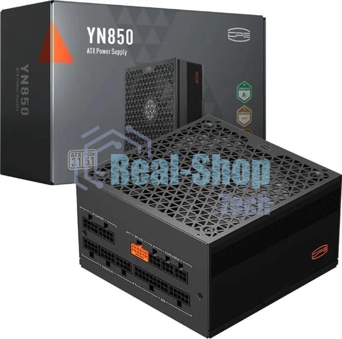 Блок питания PCCOOLER, 850W 80+ Gold (ATX, 3.1, PCIe 5.1 600W, Full modular, 1x24(20+4)pin 550мм, 2xCPU 8(4+4)pin 650мм, 3xPCIe 8(6+2)pin 500мм, 1x12V(2x6) 12+4pin 650мм, 3xSATA*3+MOLEX4pin*1 450+120+120+120мм, Active, 135x135mm, 150x150x86mm, APFC, OVP, UVP, OCP, SCP, OTP, OPP, SPD)