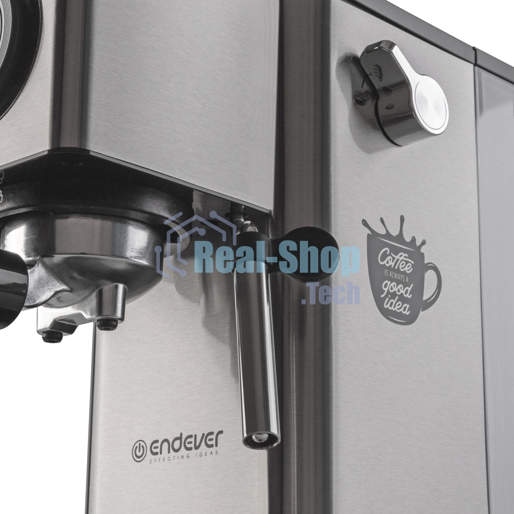Кофеварка рожковая Endever Costa-1090 стальной, исп. кофе - молотый, 1,2 л, 1400 Вт, 15 бар