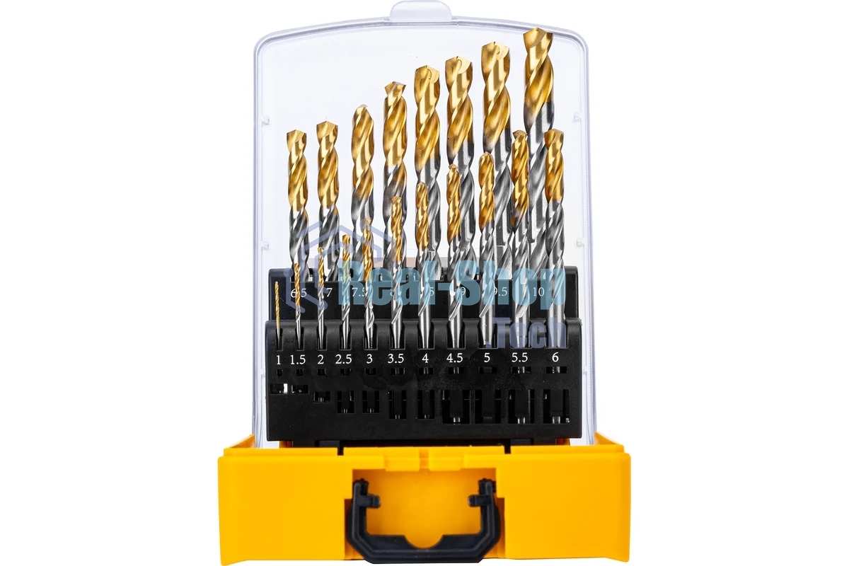 Набор сверл по металлу Denzel 1-10 мм, Р6М5-TiN, Golden Tip, 19 шт 723003