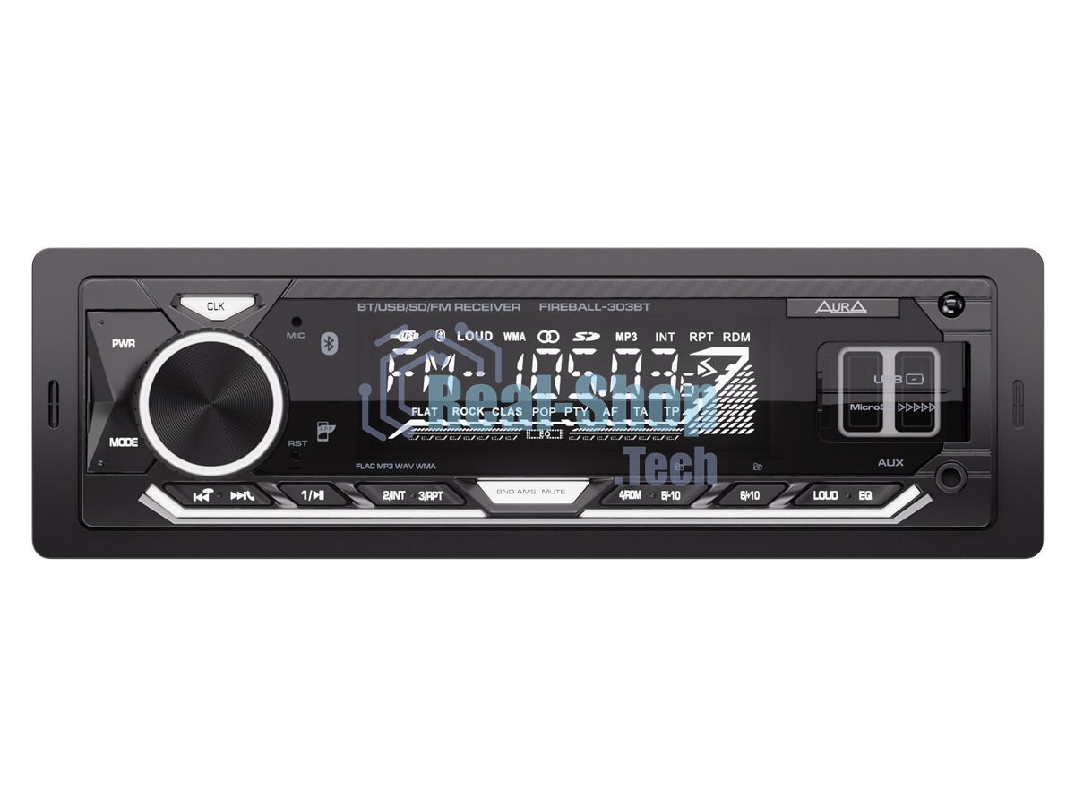 Автомагнитола AURA FIREBALL-303BT, 1 DIN, Bluetooth, USB Type-A, AUX