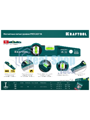 Магнитный литой уровень KRAFTOOL 600 мм PROCAST-M