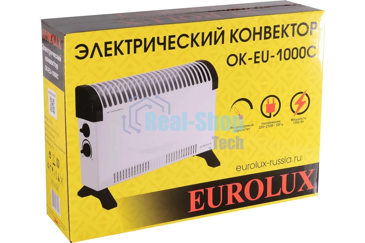 Конвектор Eurolux ОК-EU-1000C белый, 1000 Вт, 15 м2, термостат