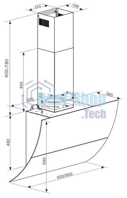Вытяжка наклонная Graude DH 90.3 WE белое стекло/нержавеющая сталь, 90 см, 700 куб. м/ч, 70 дБ