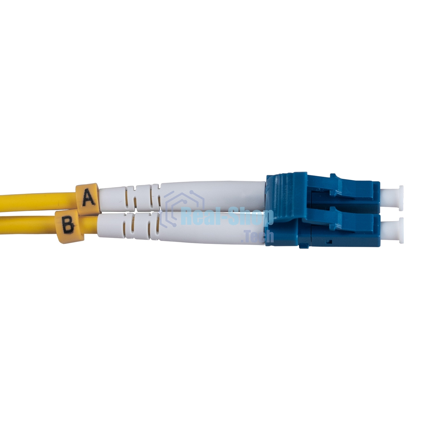 Патч-корд оптический Cabeus Tight Buffer FOP(d)-9-LC-FC-7m Duplex LC/FC, OS2 9/125, LSZH, 7м, Ø 3мм, чёрный хвостовик, цвет: жёлтый