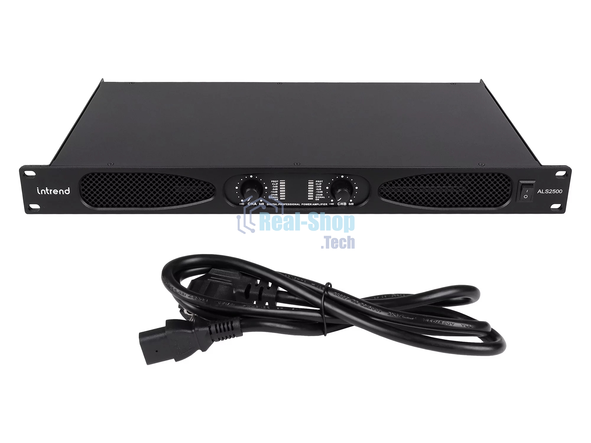 Усилитель Intrend ALS 2500 Двухканальный, 2х500Вт/8Ом, 2х800Вт/4Ом, 2х1100Вт/2Ом, 1х1600Вт/8Ом, 1х2200Вт/4Ом.