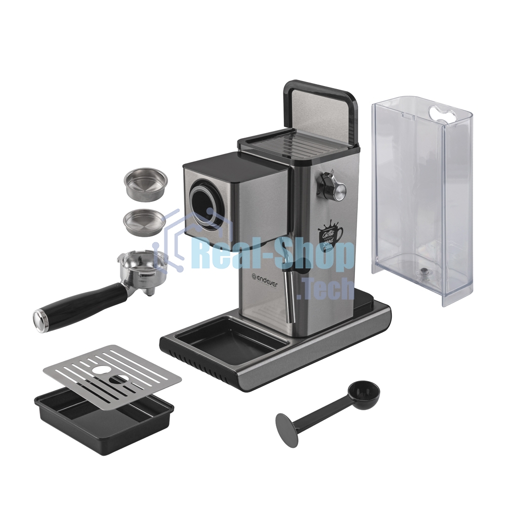 Кофеварка рожковая Endever Costa-1090 стальной, исп. кофе - молотый, 1,2 л, 1400 Вт, 15 бар