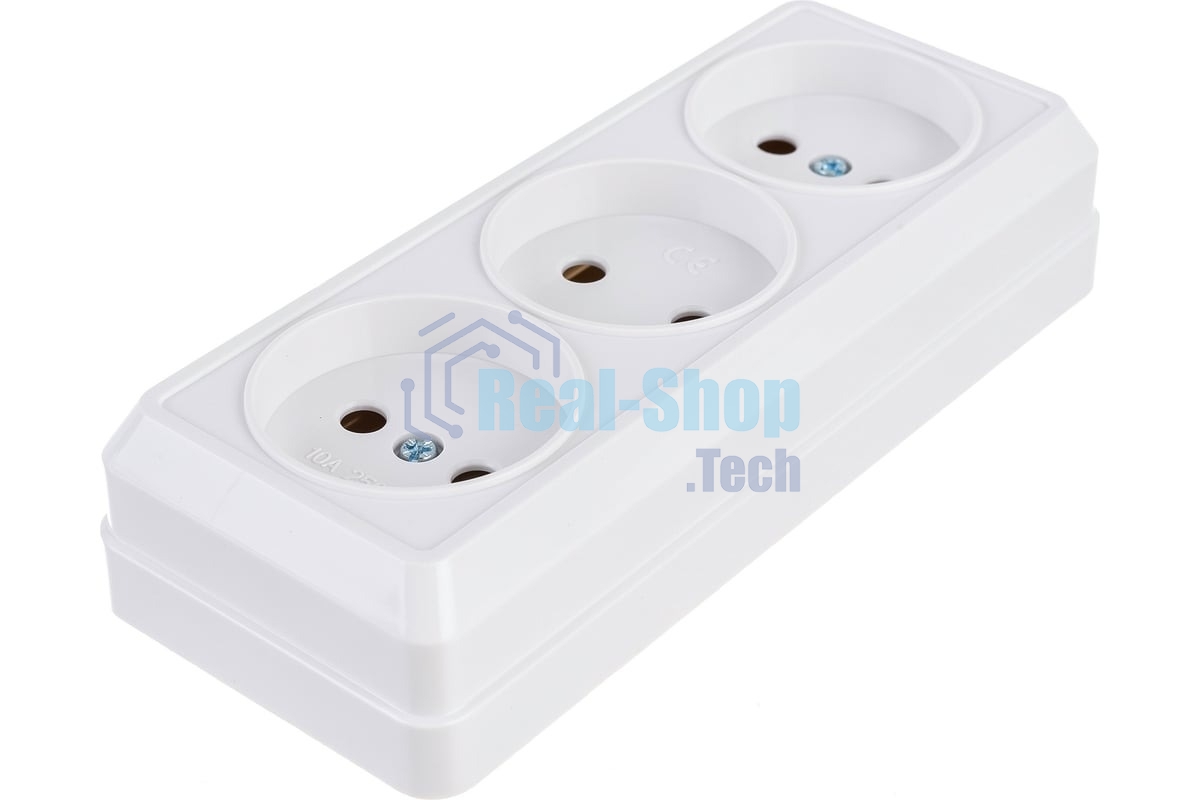 Розетка 3-м ОП Октава 10А IP20 без заземл. бел. ИЭК ERO30-K01-10-DC