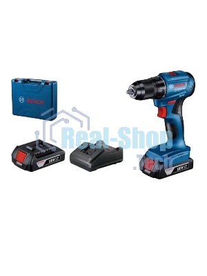 Дрель-шуруповерт аккумуляторная Bosch GSR 185-LI, 18В, 2 АКБ, Кейс
