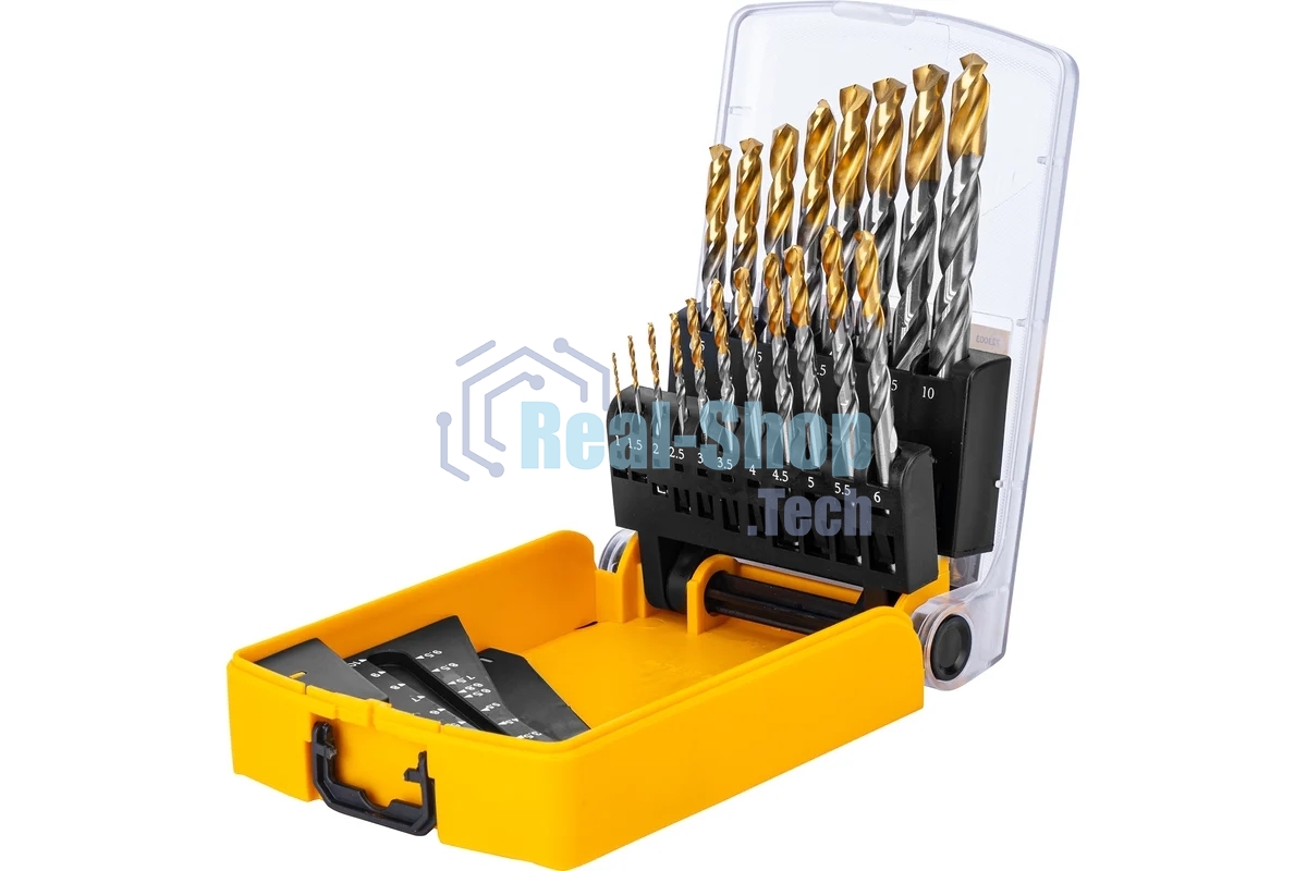 Набор сверл по металлу Denzel 1-10 мм, Р6М5-TiN, Golden Tip, 19 шт 723003