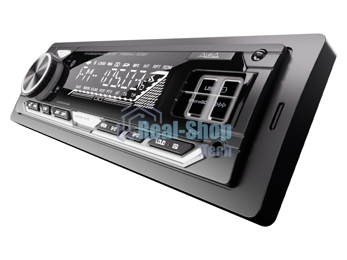 Автомагнитола AURA FIREBALL-303BT, 1 DIN, Bluetooth, USB Type-A, AUX