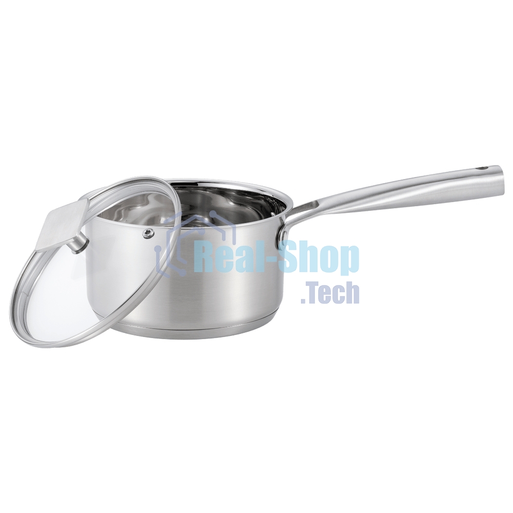 Ковш MAUNFELD FLORENCE MF18FR01SP из нержавеющей стали со стеклянной крышкой, 16 см, 1,8 л