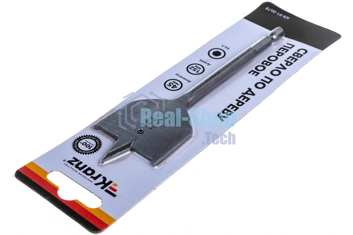 Сверло перовое по дереву Kranz 45х152 мм, шестигранный хвостовик