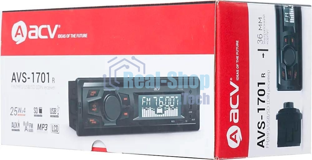 Автомагнитола ACV AVS-1701R, 1 DIN, USB Type-A, AUX