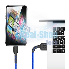 Кабель Defender F181, USB 2.0 (AM) - microUSB 2.0 (BM), 1 м, 2.4А, нейлоновая оплетка, синий.