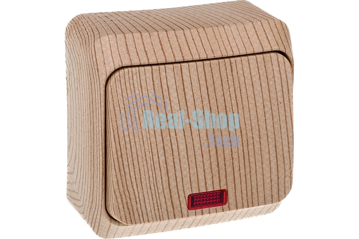 Выключатель 1-кл. ОП Этюд Дача 10А IP20 с индик. сосна SchE BA10-005D