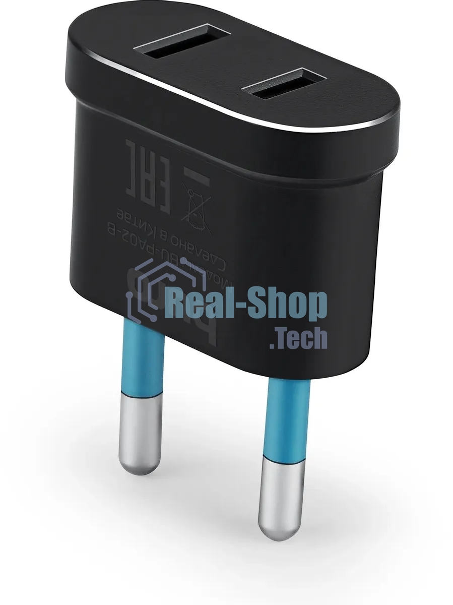 Адаптер-переходник Buro BU-PA02-B (1 розетка) черный (пакет ПЭ)