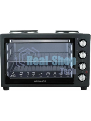 Мини-печь Willmark WHO-402B (30 литров, 2 конфорки, термостат,230С, 2350Вт, черный)