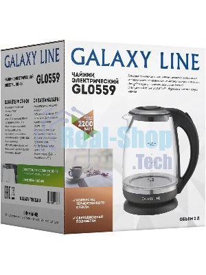 Чайник электрический Galaxy Line GL 0559, черный, стекло, 2200 Вт, 2 л