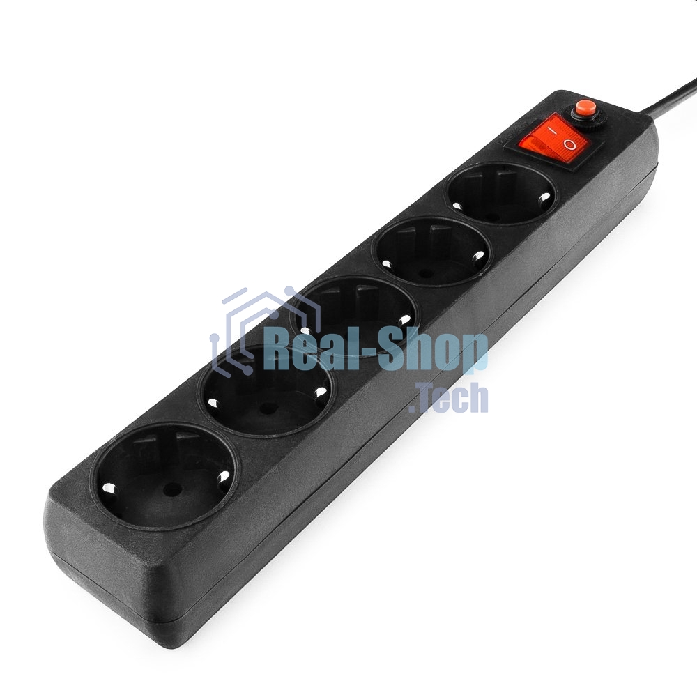 Сетевой фильтр Гарнизон ECL-5-B-1.4, 5 р, 10А, 1.4 м, ур.защиты 4, черный, пакет