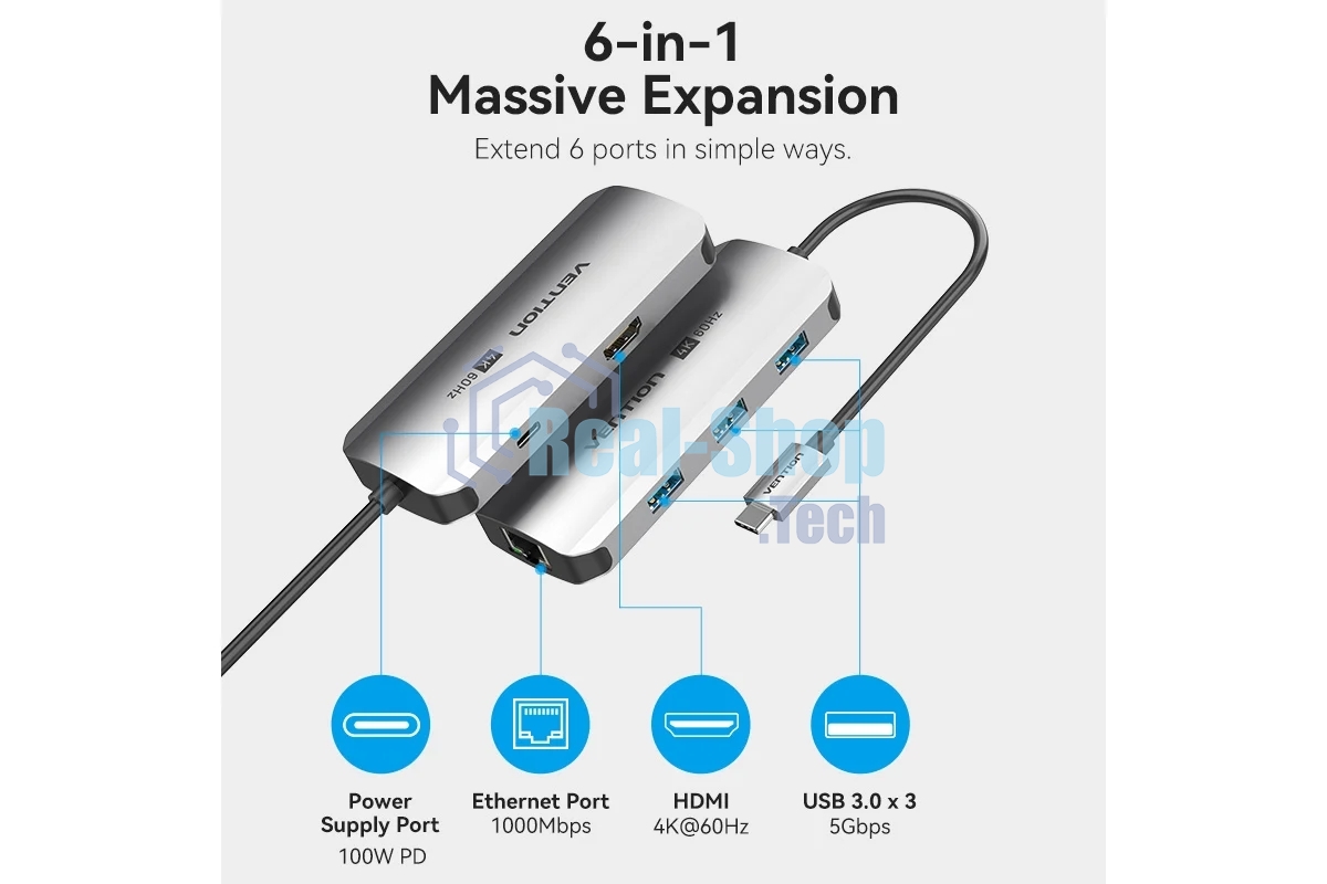 Мультифункциональный хаб Vention USB Type C 6 в 1