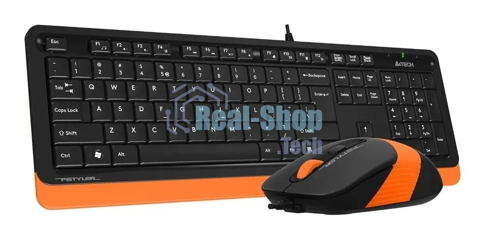 Комплект клавиатура+мышь A4Tech FStyler F1010 проводной, USB, 1600 DPI, чёрный/оранжевый