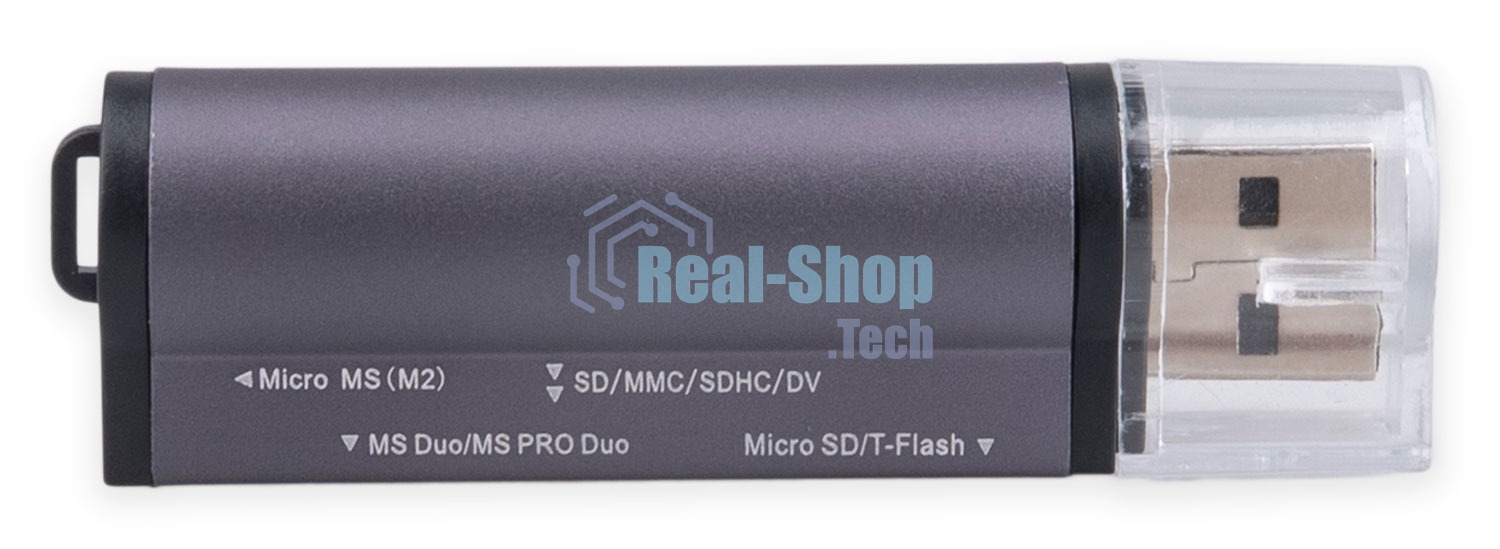 Кард-ридер Gembird FD2-MSD-5/серый/TF/Micro-SD/Micro-SDHC/Micro-SDXC/SD/MS/M2/USB 2.0/алюминий