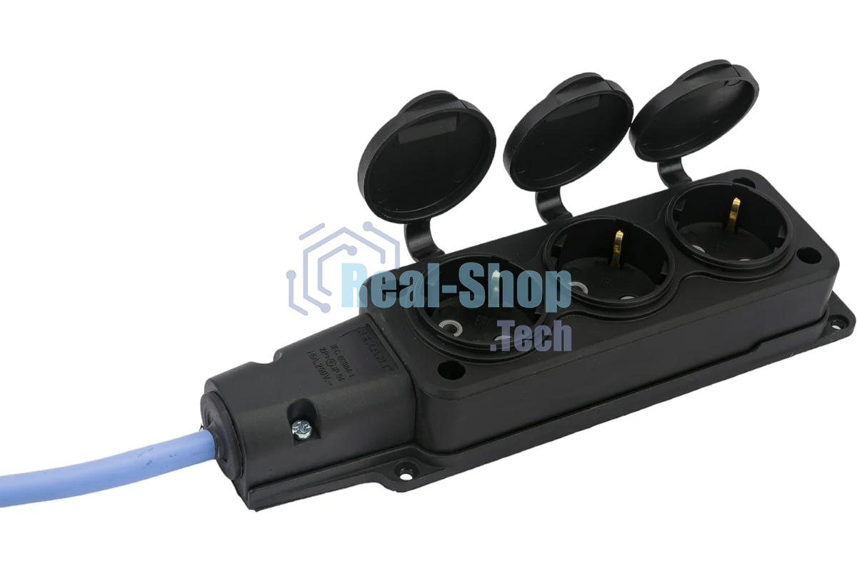 Удлинитель морозостойкий Gembird PC-3GF-R-10(IP) черный/синий, 10 м, 3 розетки, 3500 Вт