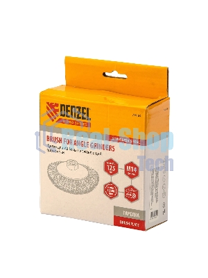 Щетка для УШМ Denzel 125 мм, М14, тарелка, витая нержавеющая проволока 0,3 мм