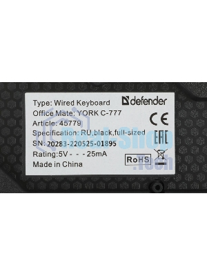 Комплект клавиатура+мышь Defender York C-777 проводной, USB, 1000 DPI, чёрный