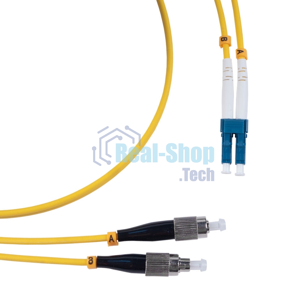 Патч-корд оптический Cabeus Tight Buffer FOP(d)-9-LC-FC-7m Duplex LC/FC, OS2 9/125, LSZH, 7м, Ø 3мм, чёрный хвостовик, цвет: жёлтый
