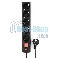 Сетевой фильтр Гарнизон ECL-5-B-1.4, 5 р, 10А, 1.4 м, ур.защиты 4, черный, пакет