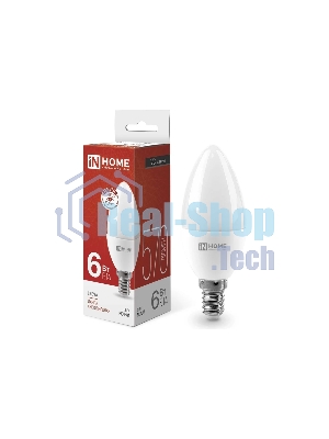Лампа светодиодная IN HOME 4690612020396 LED-Свеча-VC 6 Вт свеча 4000К нейтр. белый E14 540 лм 230В